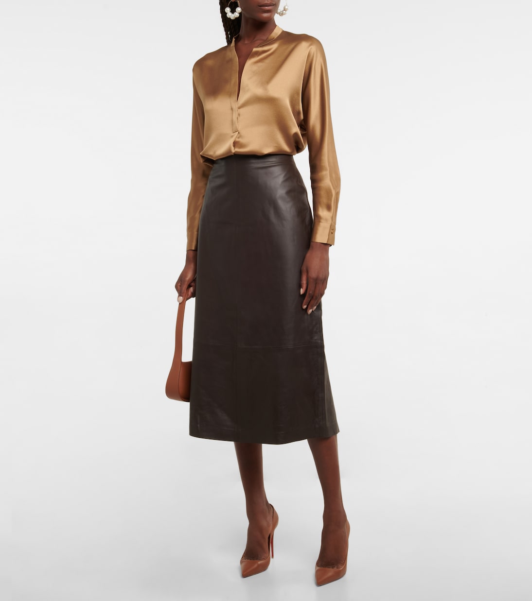 Falda midi de piel | Vince