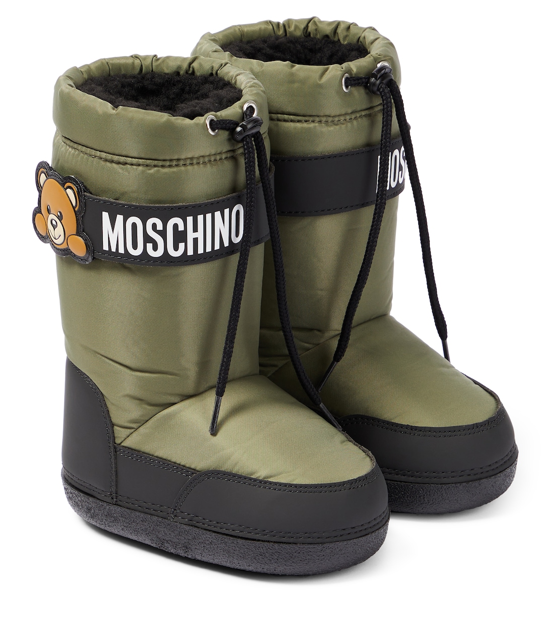 Faux shearling lined snow boots in green Moschino Kids Mytheresa