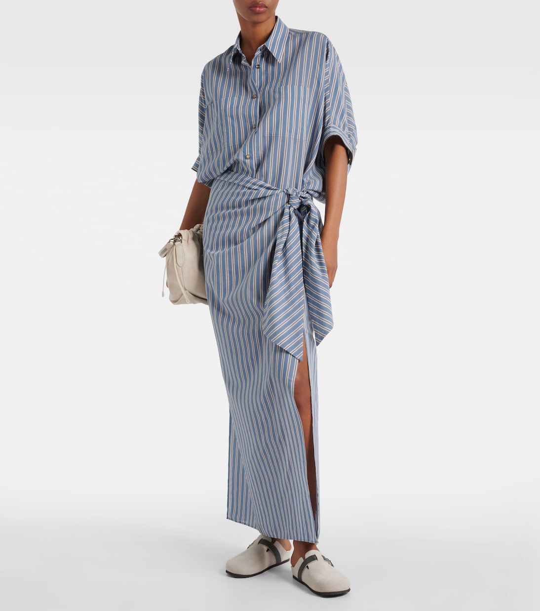 Striped cotton and silk wrap skirt | Brunello Cucinelli
