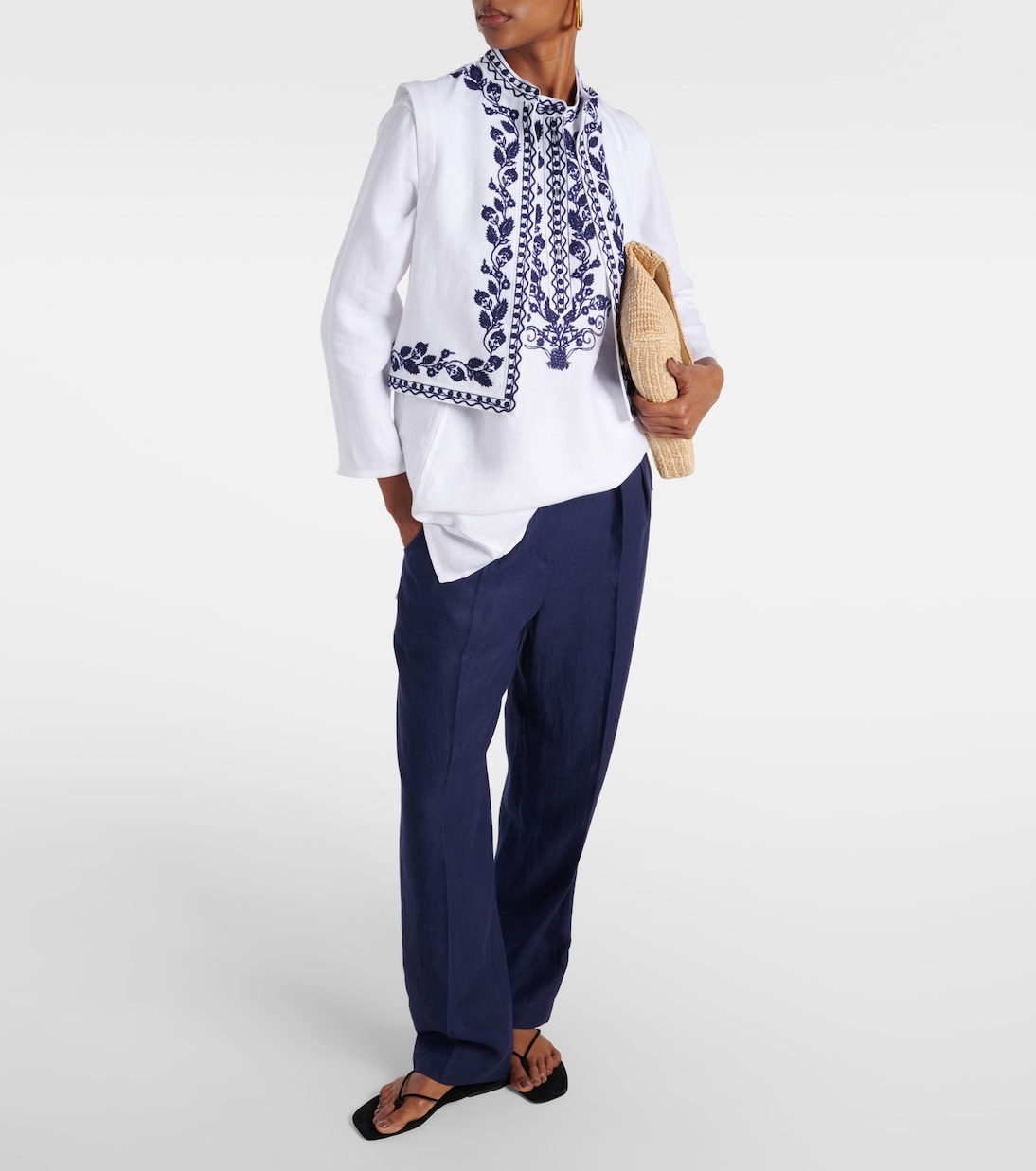 Gilet Dabney in lino con ricamo | Loro Piana