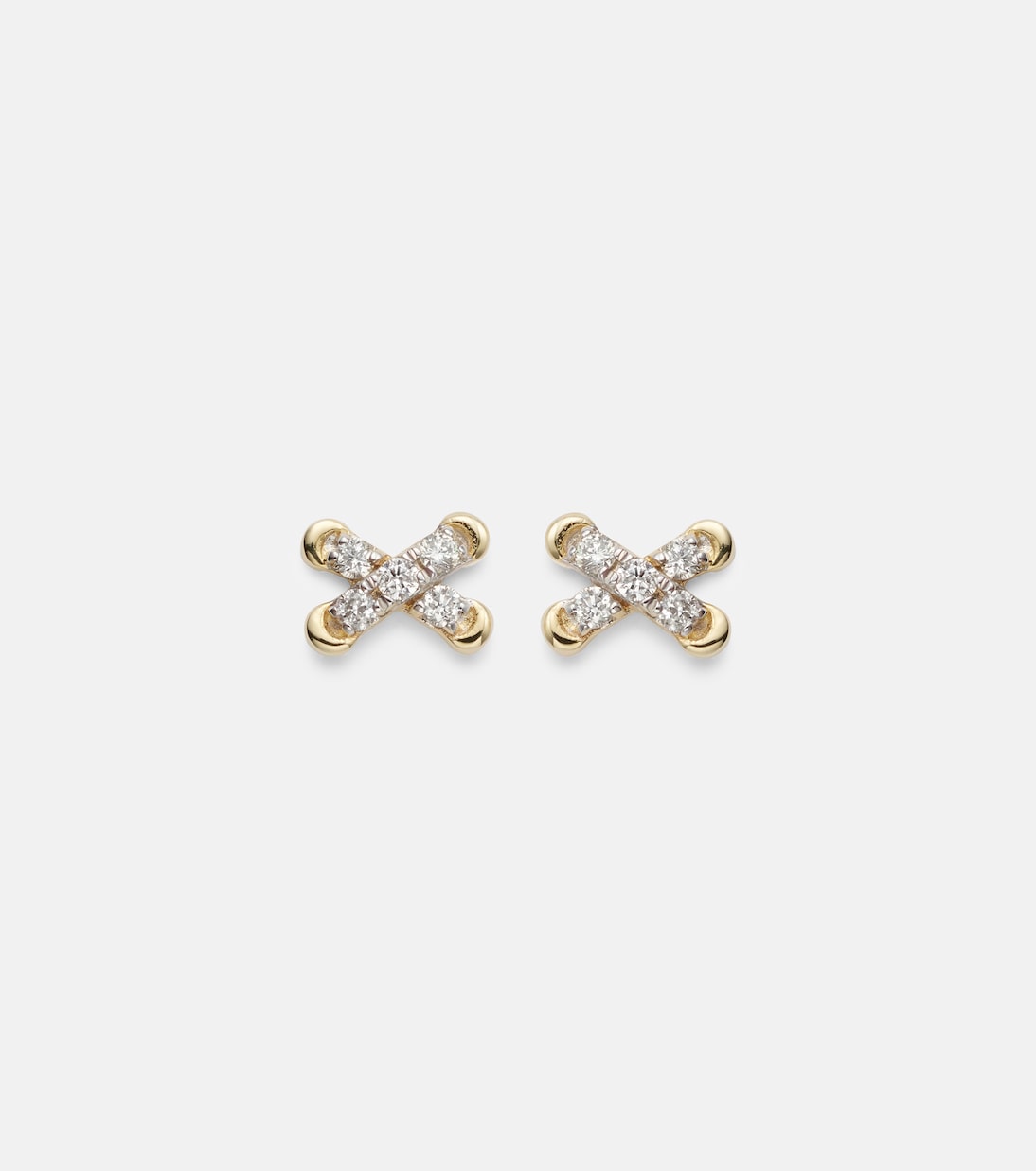 Boucles d'oreilles Diamond Cross Stitch en or 14 ct et diamants blancs | Stone and Strand