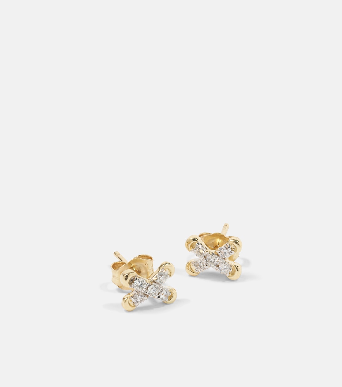 Orecchini a croce in oro 14kt con diamanti bianchi, design moderno per giovani - STONE AND STRAND