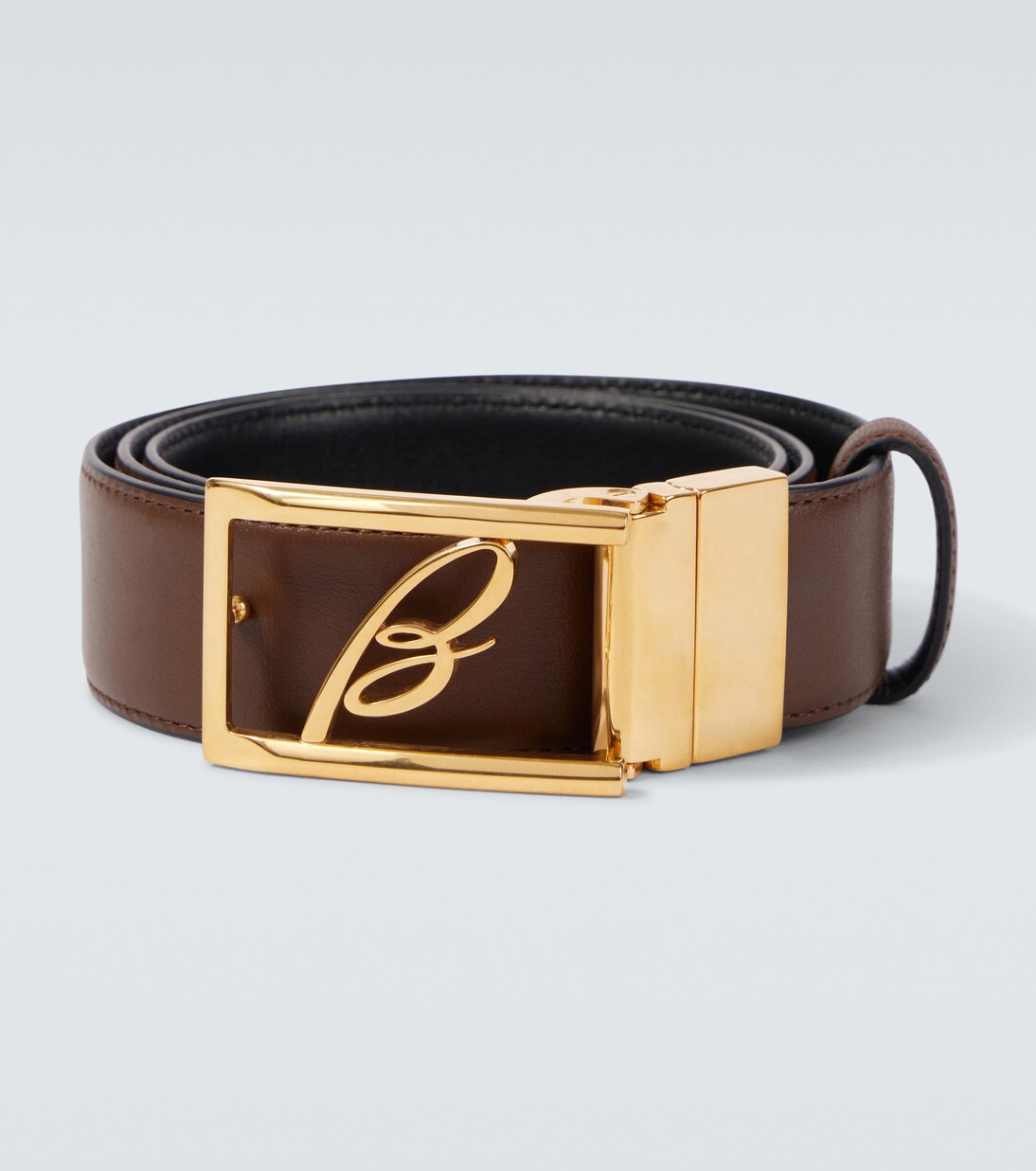 Logo reversible leather belt in black - Brioni | Mytheresa 