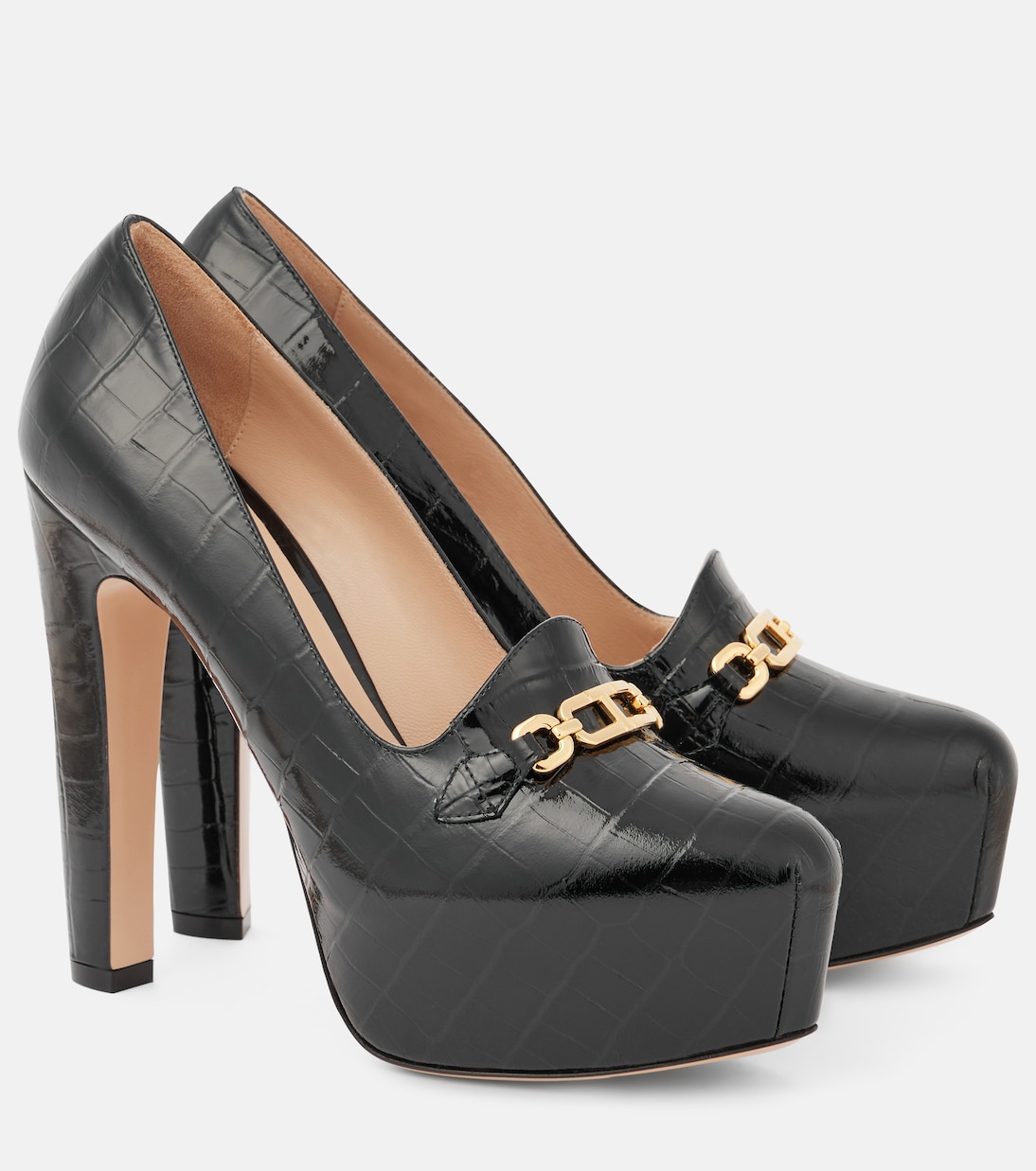 Croc-effect patent leather platform pumps | Tom Ford