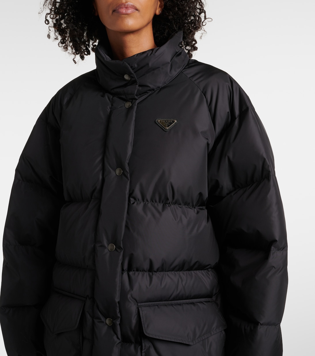 Faux fur-trimmed down jacket | Prada
