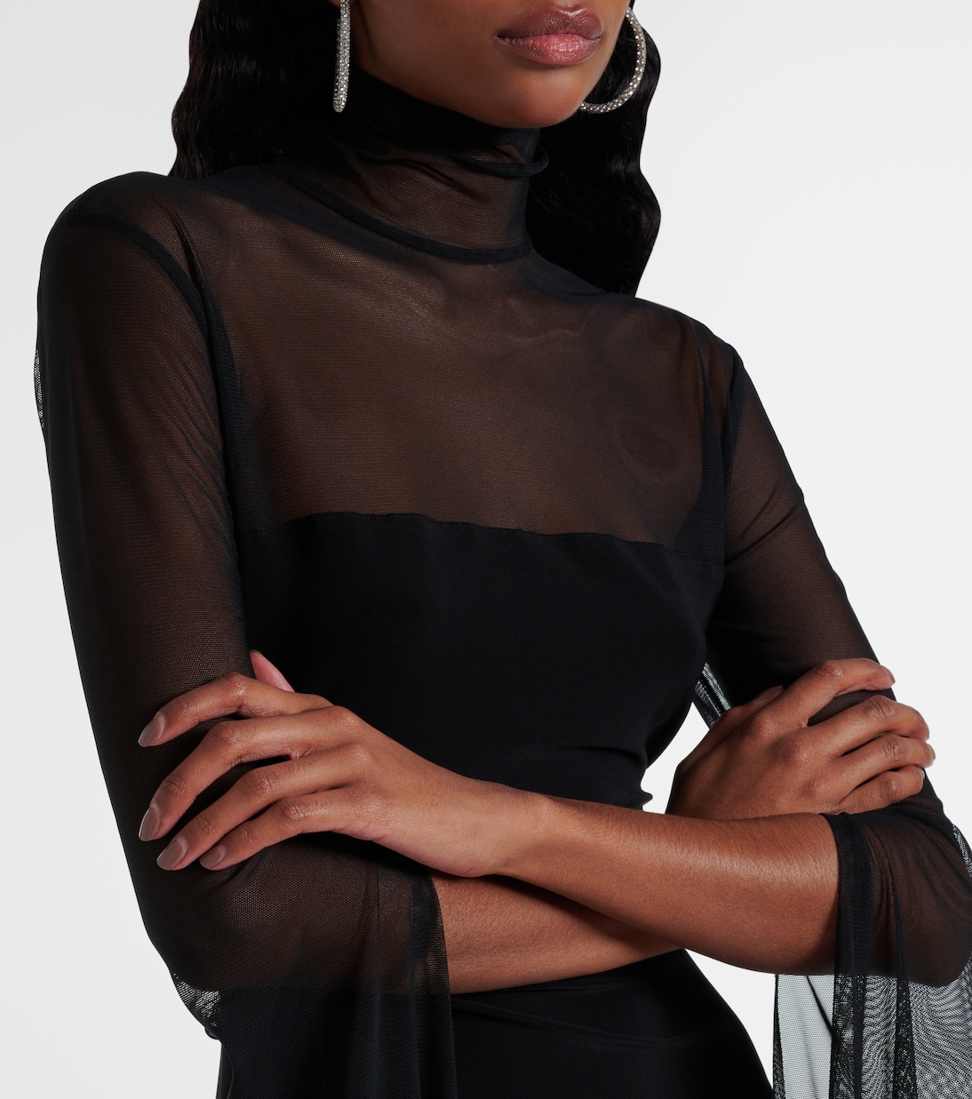 Turtleneck jersey and mesh minidress | Norma Kamali
