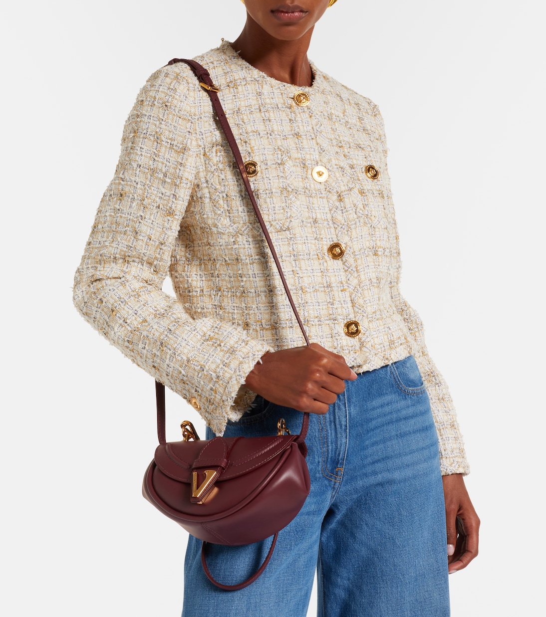 Virtus Small leather shoulder bag | Versace