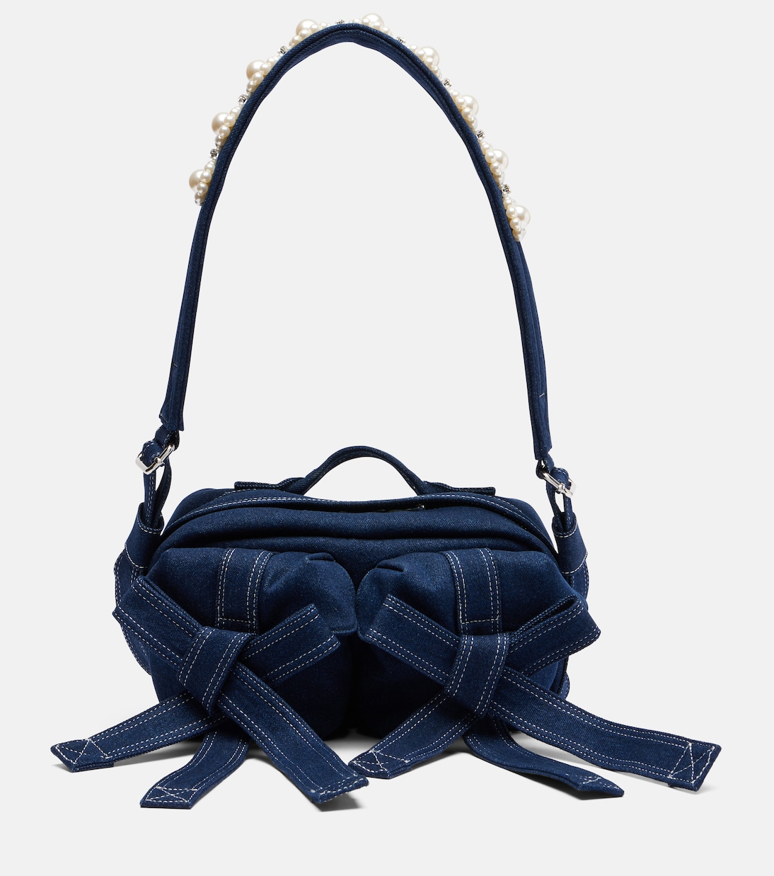 Beaded bow-detail denim shoulder bag | Simone Rocha