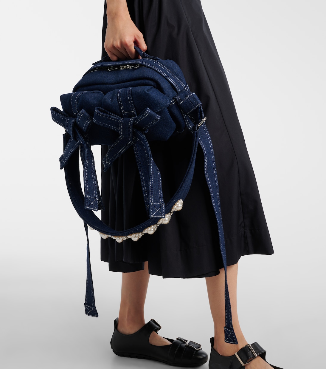 Beaded bow-detail denim shoulder bag | Simone Rocha