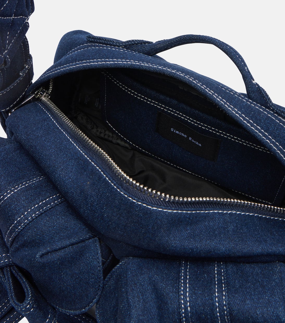 Beaded bow-detail denim shoulder bag | Simone Rocha