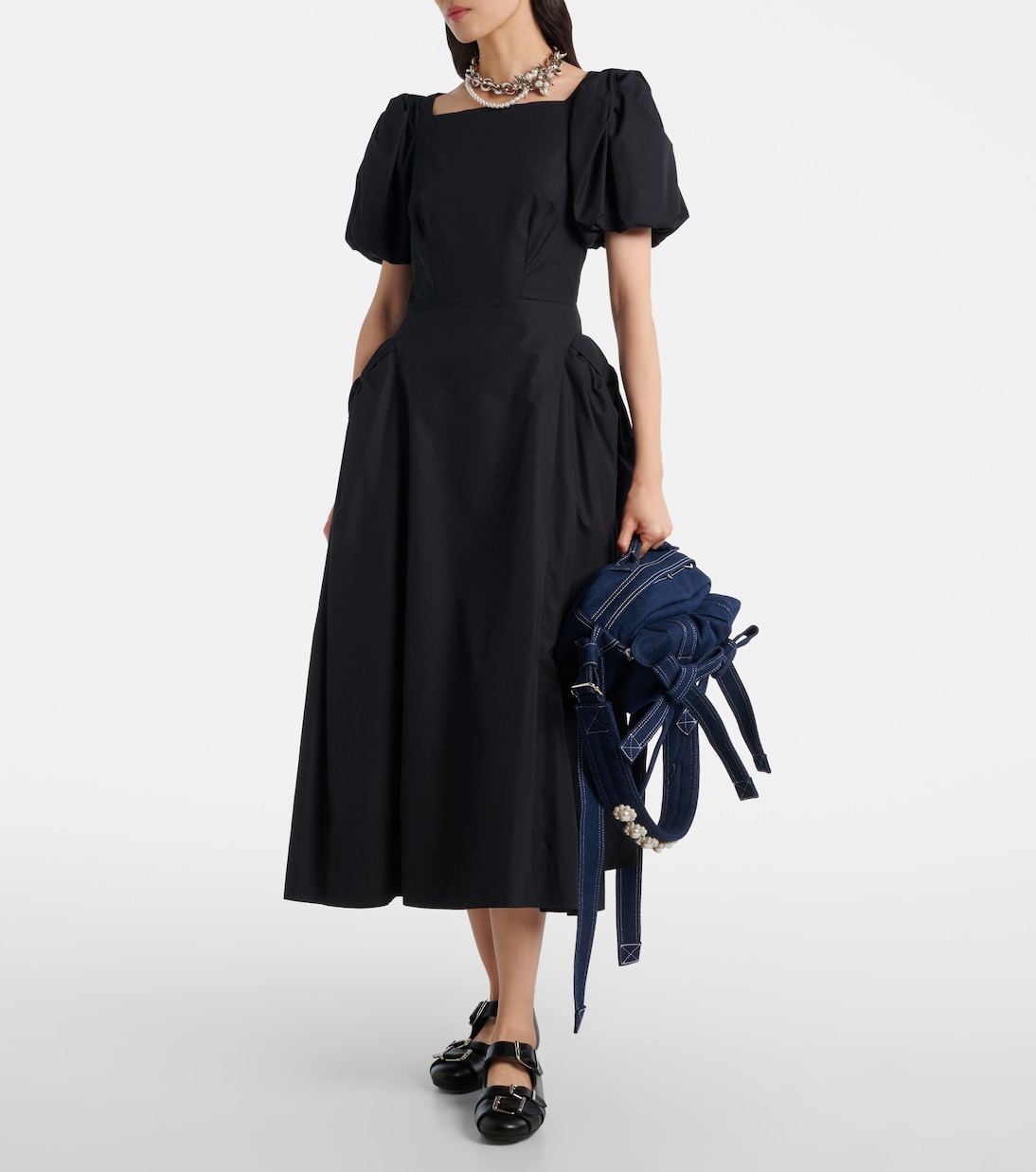 Beaded bow-detail denim shoulder bag | Simone Rocha