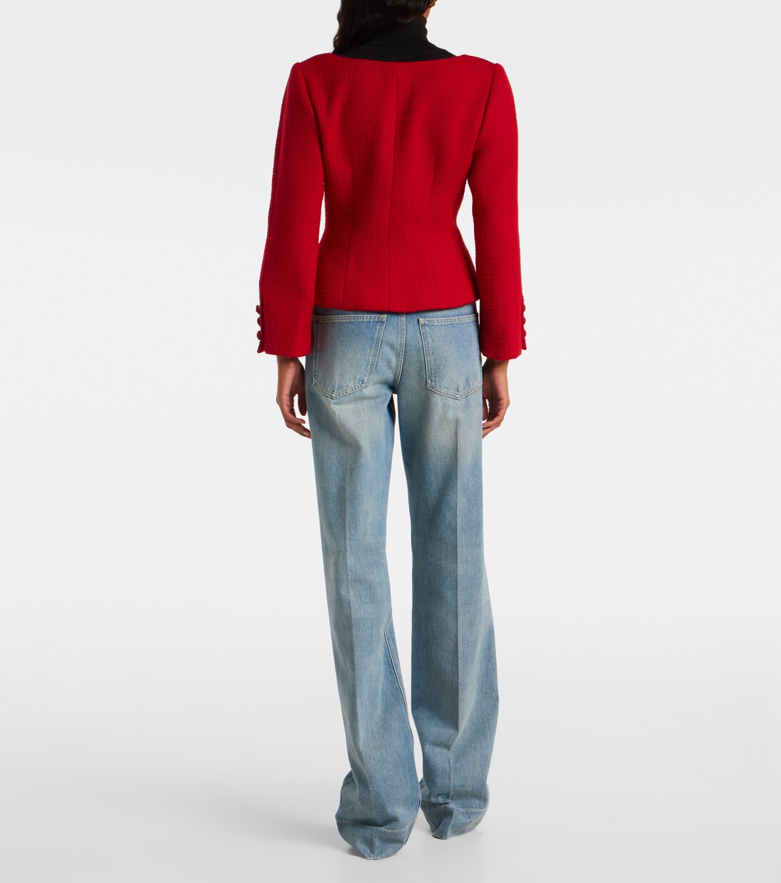 Bow-detail cropped wool-blend tweed jacket | Valentino