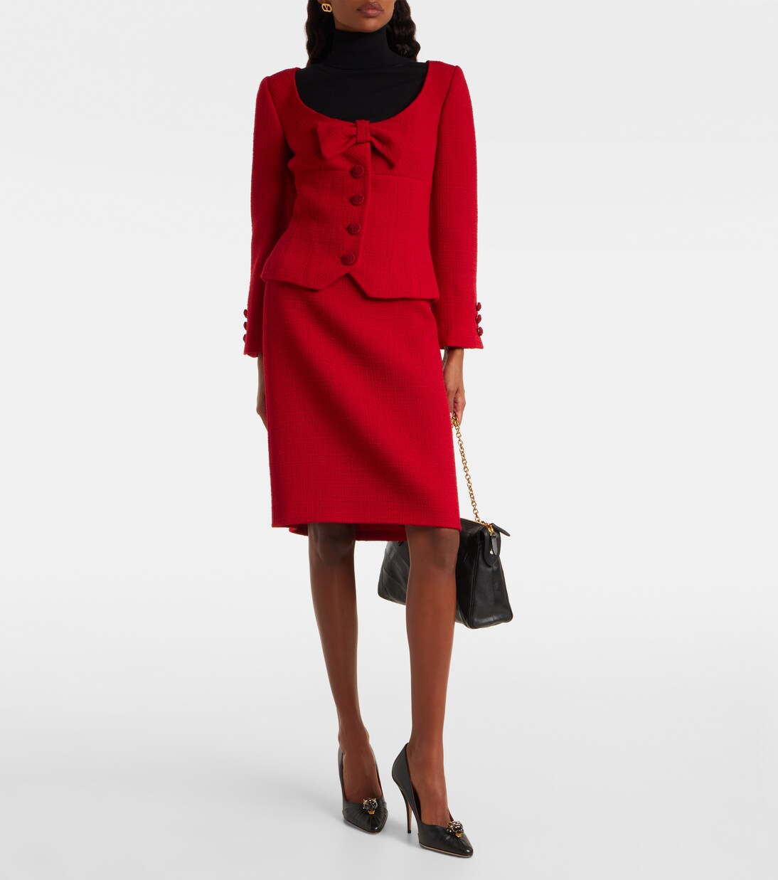 Bow-detail cropped wool-blend tweed jacket | Valentino