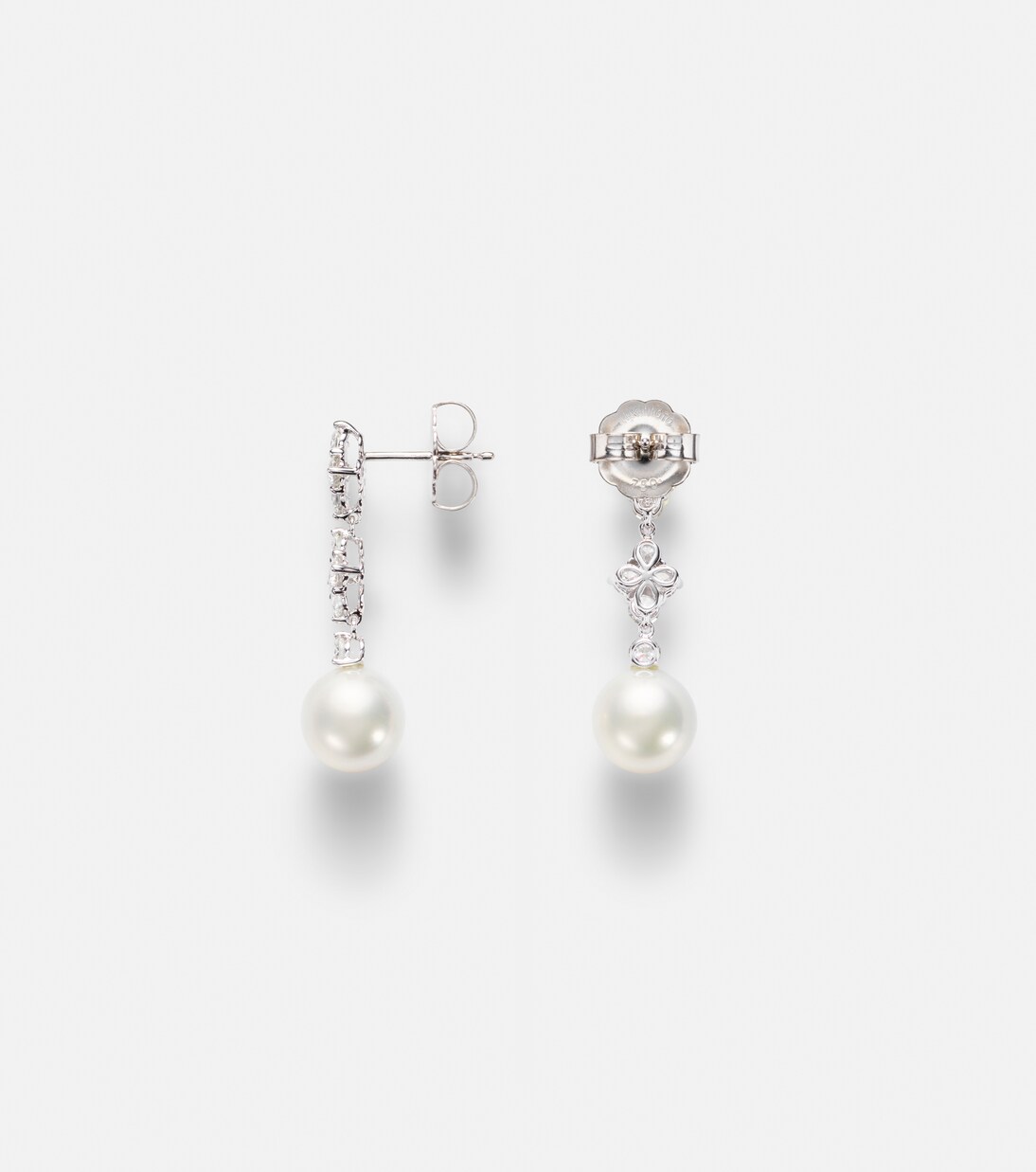 18kt white gold drop earrings with pearls and diamonds | Mikimoto