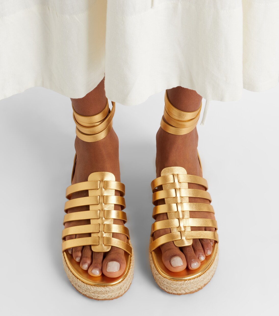 Espadrille-Sandalen aus Metallic-Leder | Gianvito Rossi