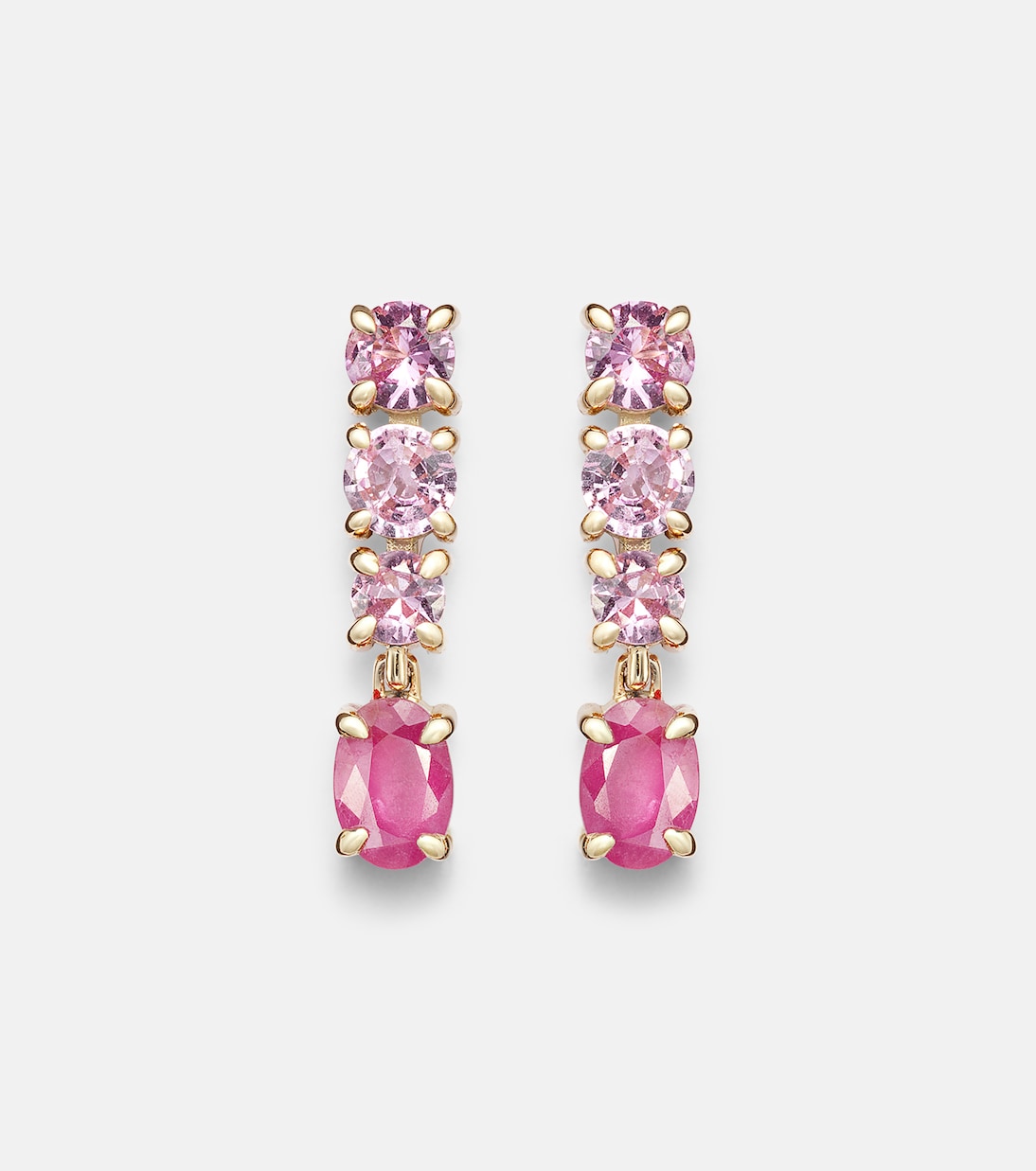 14kt gold (585/1000) earrings with pink sapphire and ruby | Stone and Strand