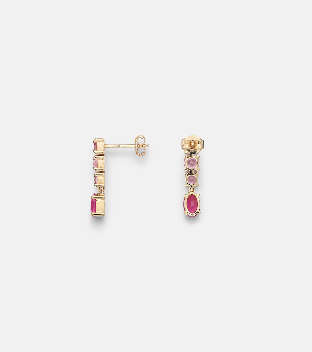 14kt gold (585/1000) earrings with pink sapphire and ruby | Stone and Strand