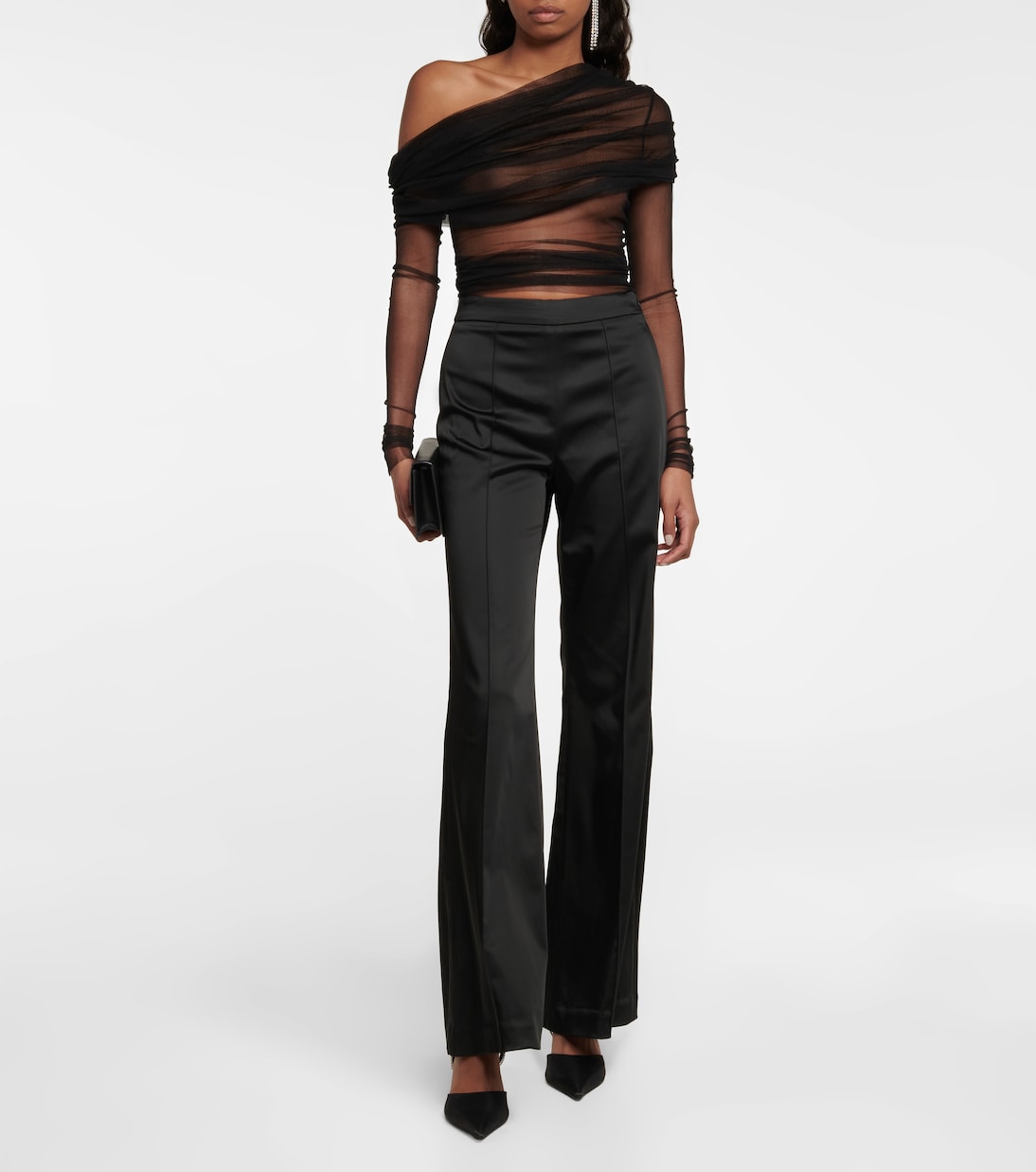 Sheer off the shoulder silk top in black Christopher Esber Mytheresa