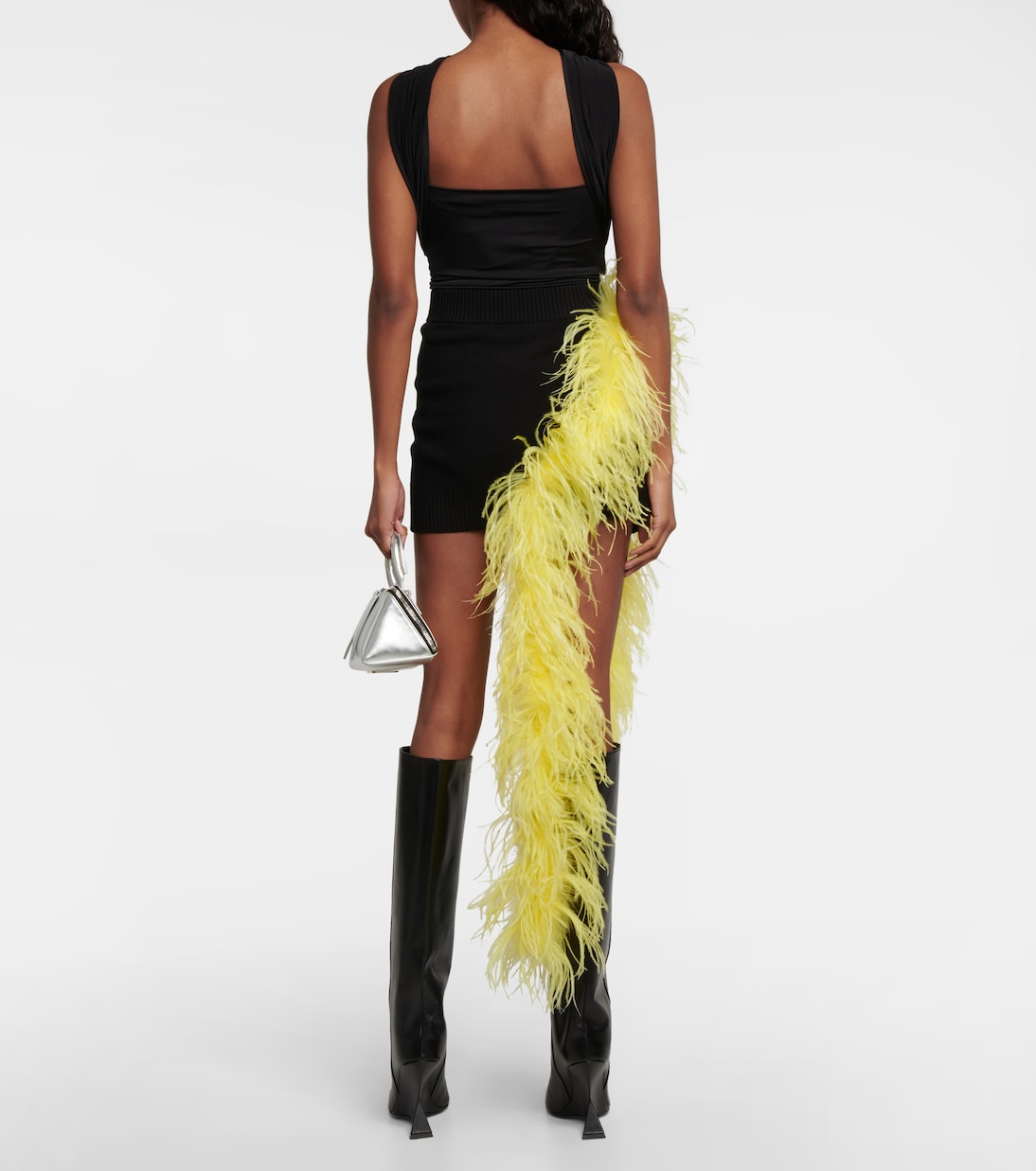 Feather-trimmed knitted miniskirt | The Attico