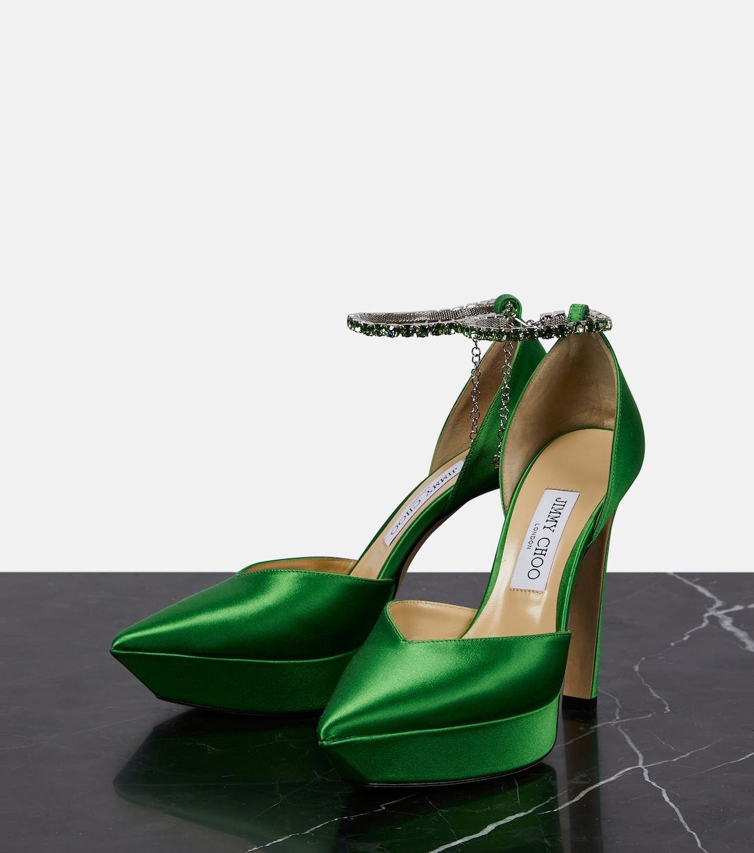 Pumps Saeda 125 in raso con cristalli | Jimmy Choo