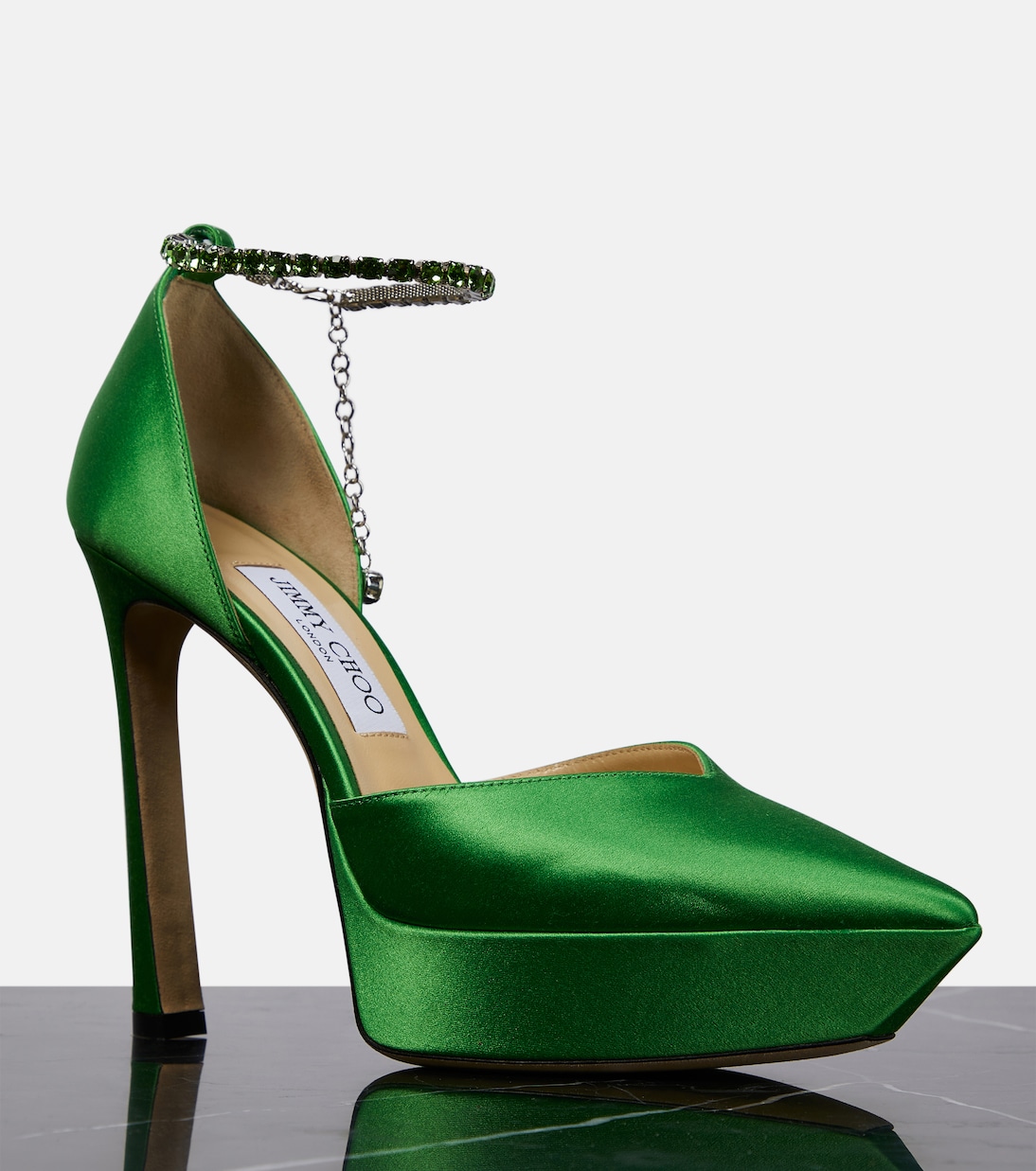 Pumps Saeda 125 in raso con cristalli | Jimmy Choo