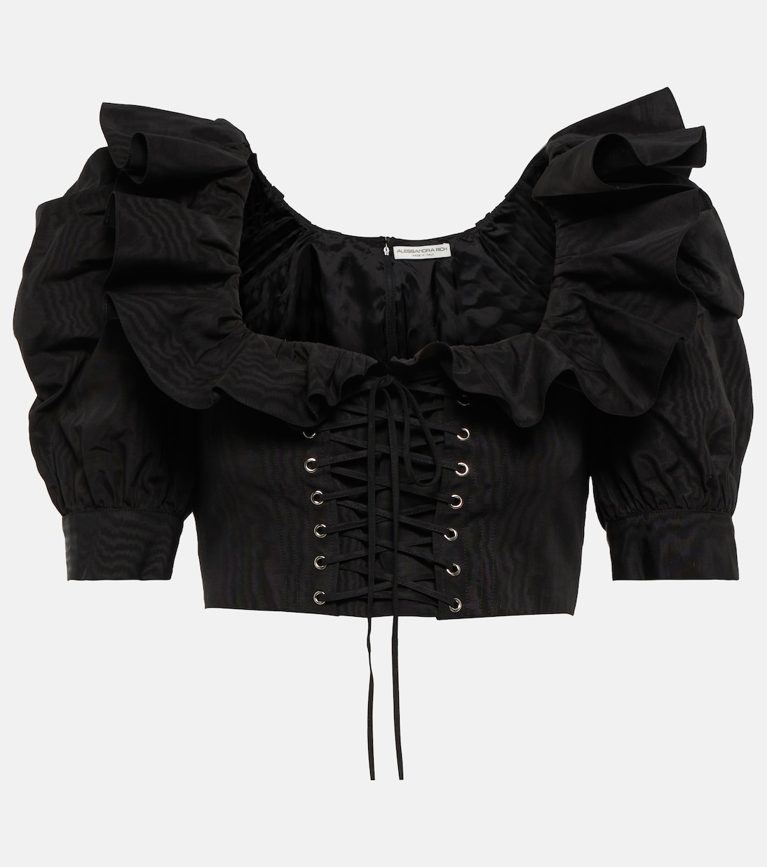 Lace-up ruffle-trimmed cropped top | Alessandra Rich