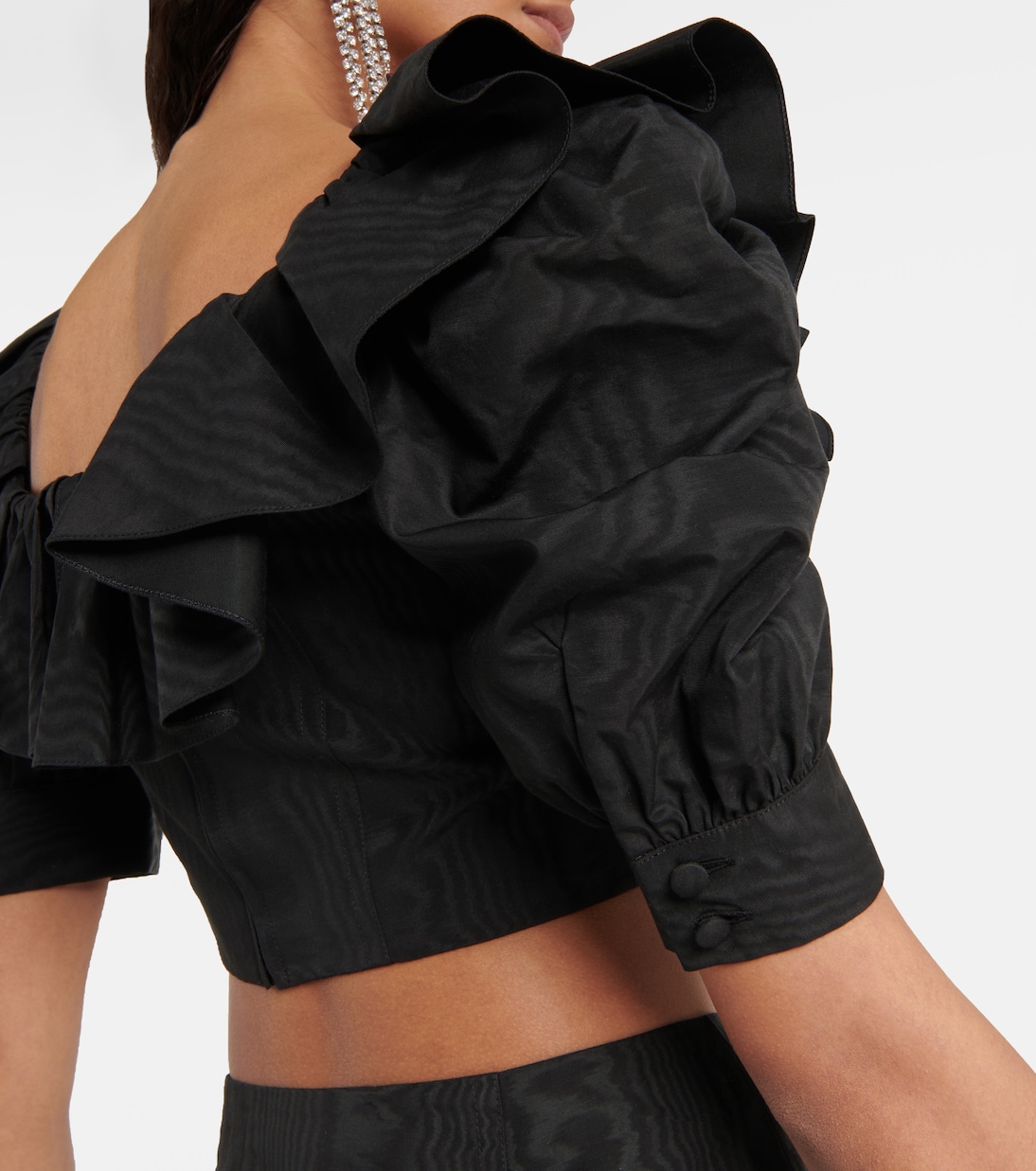 Lace-up ruffle-trimmed cropped top | Alessandra Rich