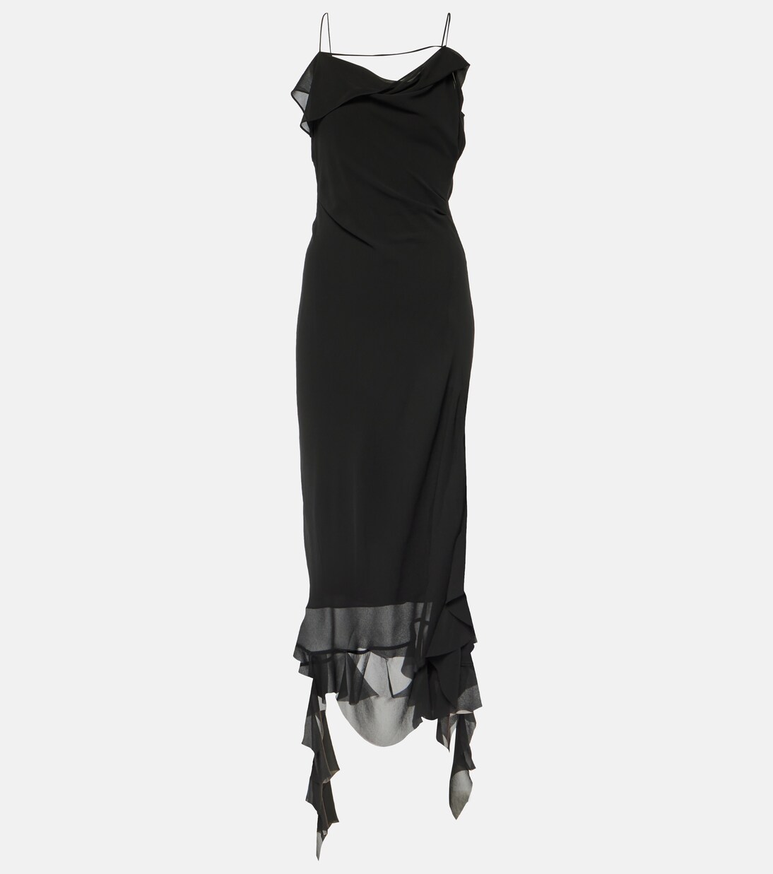 Ruffled asymmetric midi dress in black Acne Studios Mytheresa