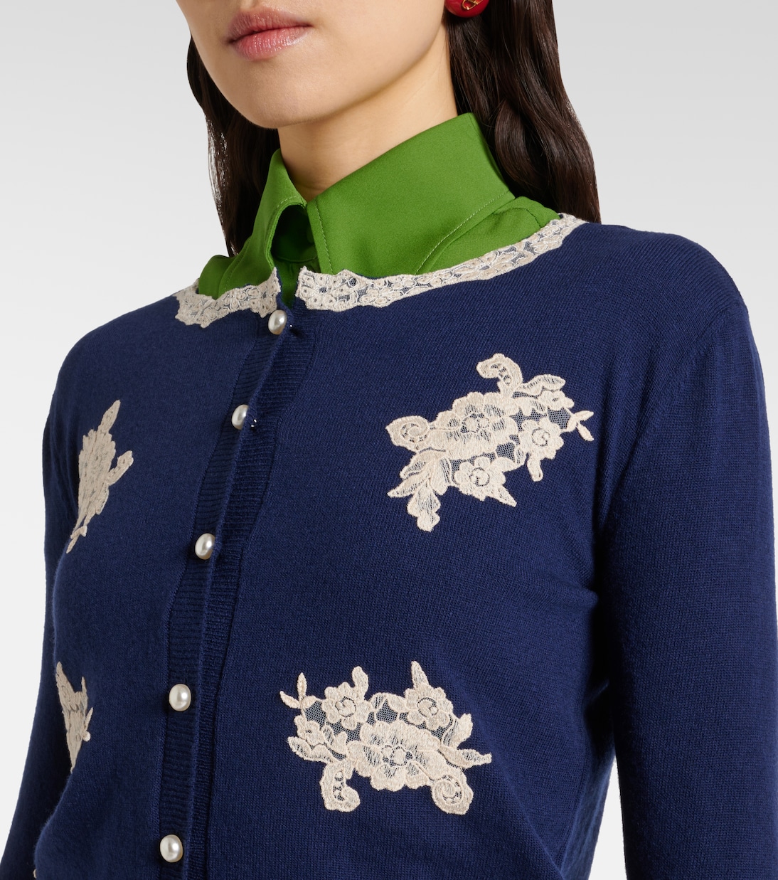 Lace-trimmed virgin wool cardigan | Valentino