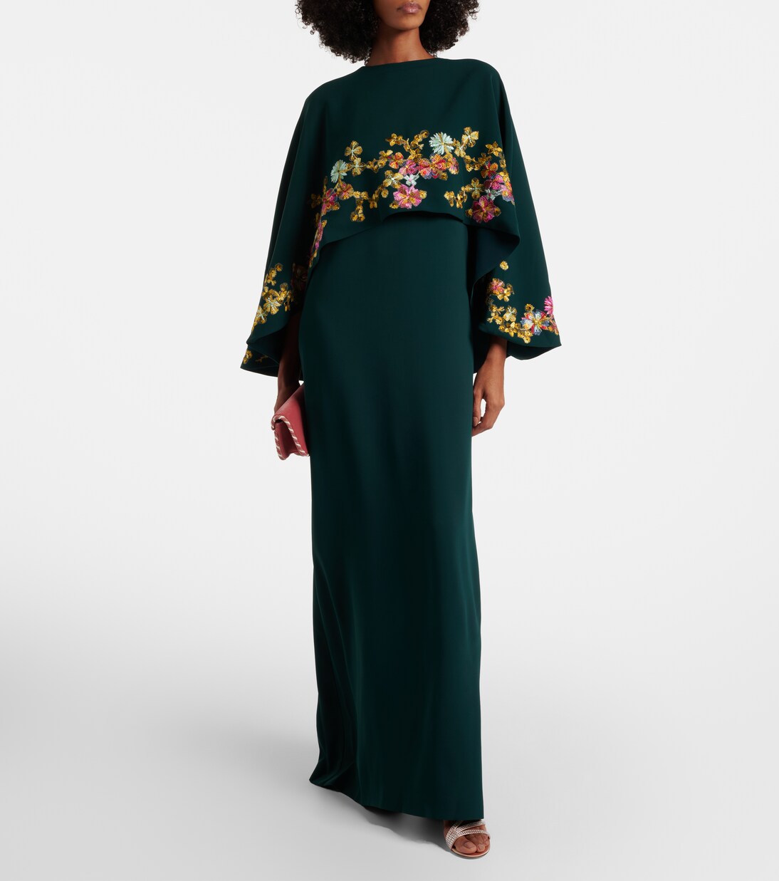 Caped embellished crêpe gown | Costarellos