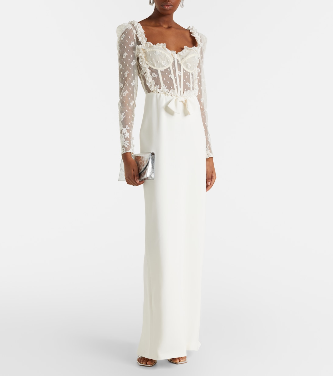 Bow-detail lace-trimmed cady gown | Alessandra Rich
