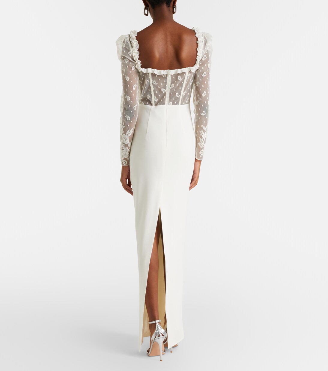 Bow-detail lace-trimmed cady gown | Alessandra Rich