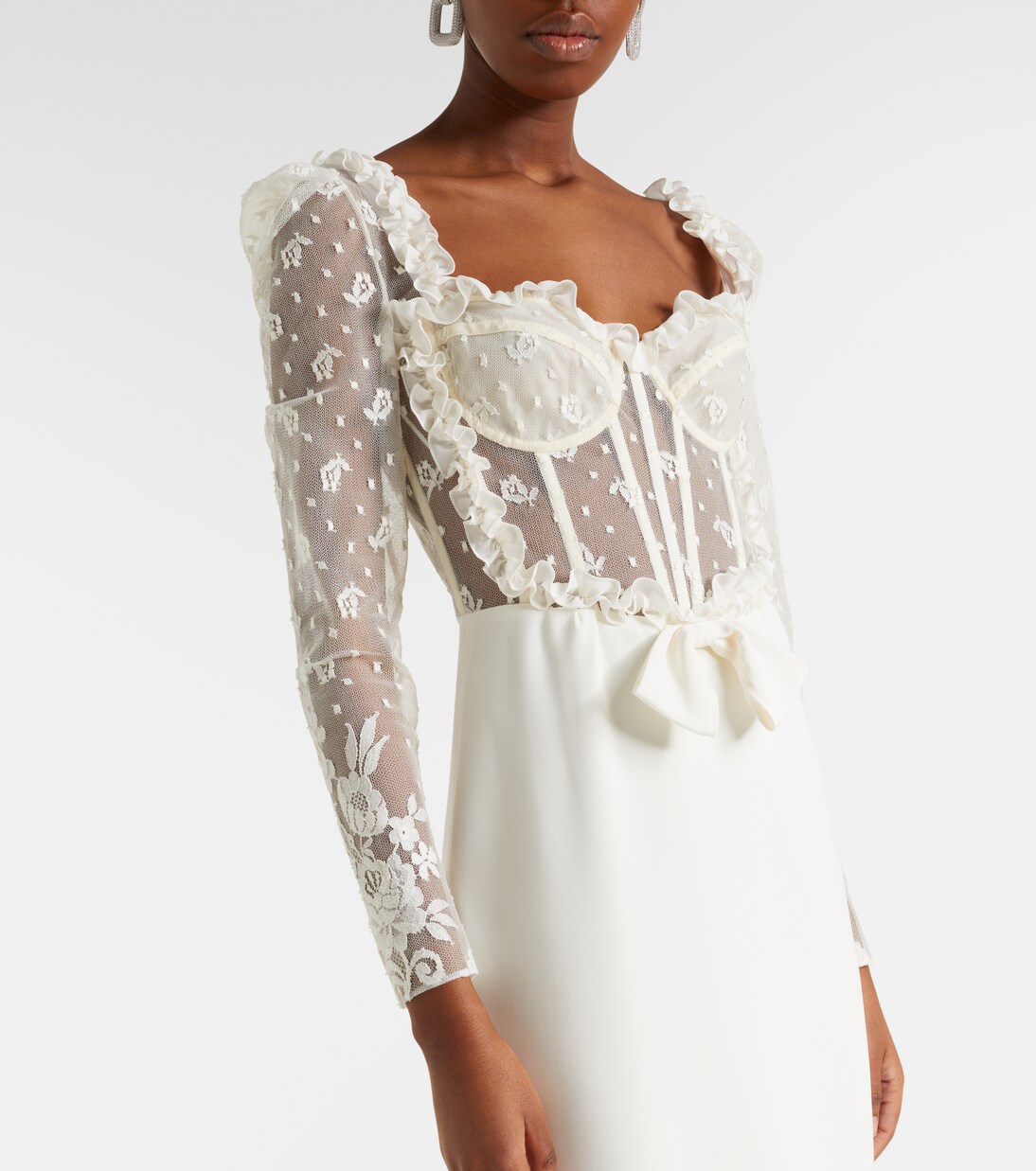 Bow-detail lace-trimmed cady gown | Alessandra Rich