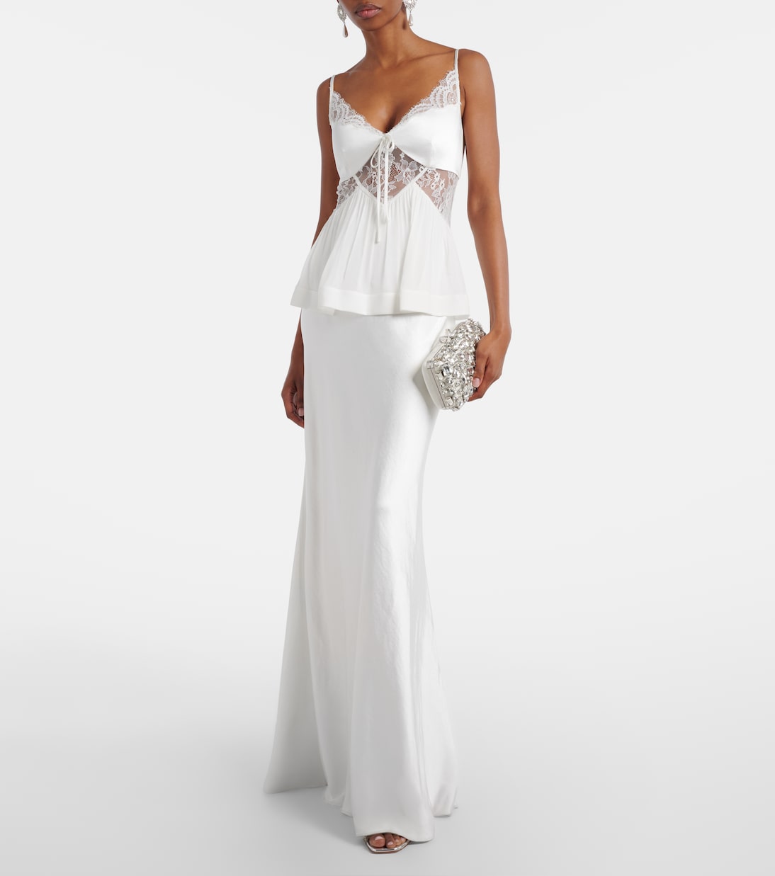 Lace-trimmed georgette and satin gown | Self-Portrait