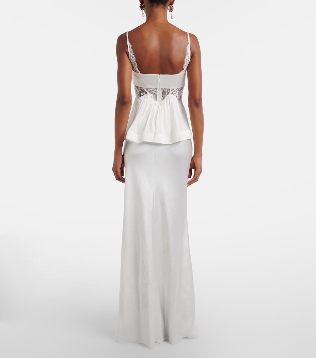 Lace-trimmed georgette and satin gown | Self-Portrait