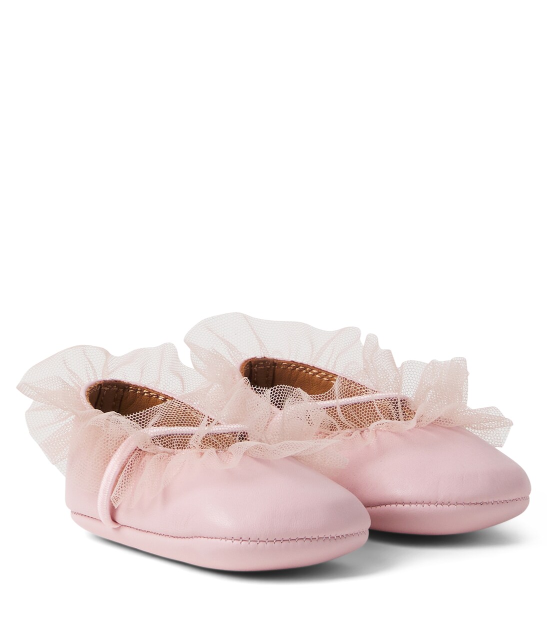 Baby tulle-trimmed leather ballet flats | PèPè