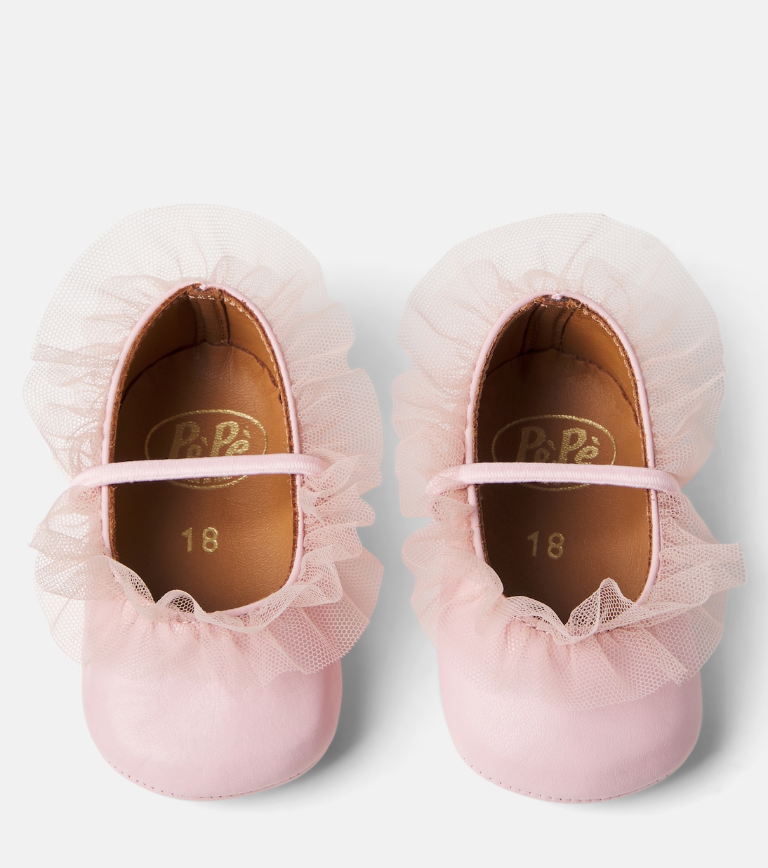 Baby tulle-trimmed leather ballet flats | PèPè