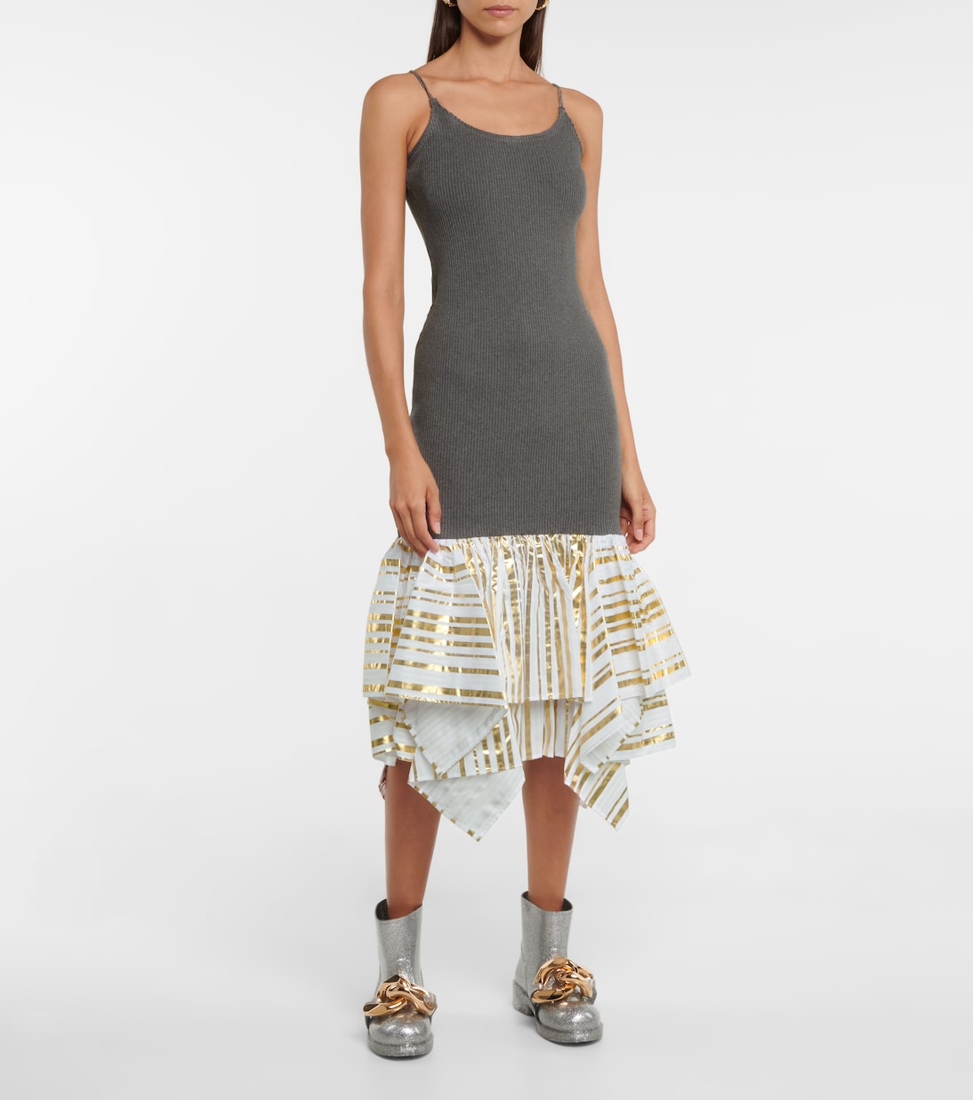 Vestido midi de algodón y satén | JW Anderson