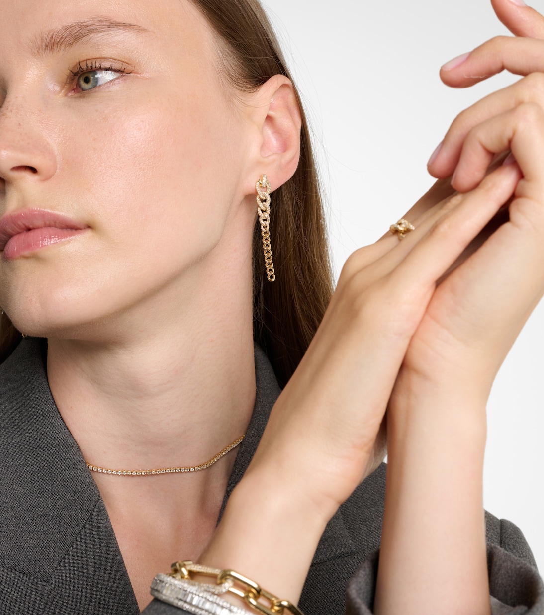 Boucles d’oreilles Gradual Drop Link en or 18 ct et diamants | Shay Jewelry