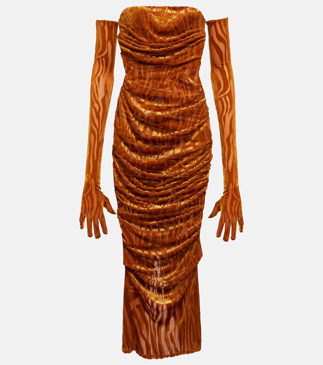 Brooks ruched midi dress with gloves | Alex Perry