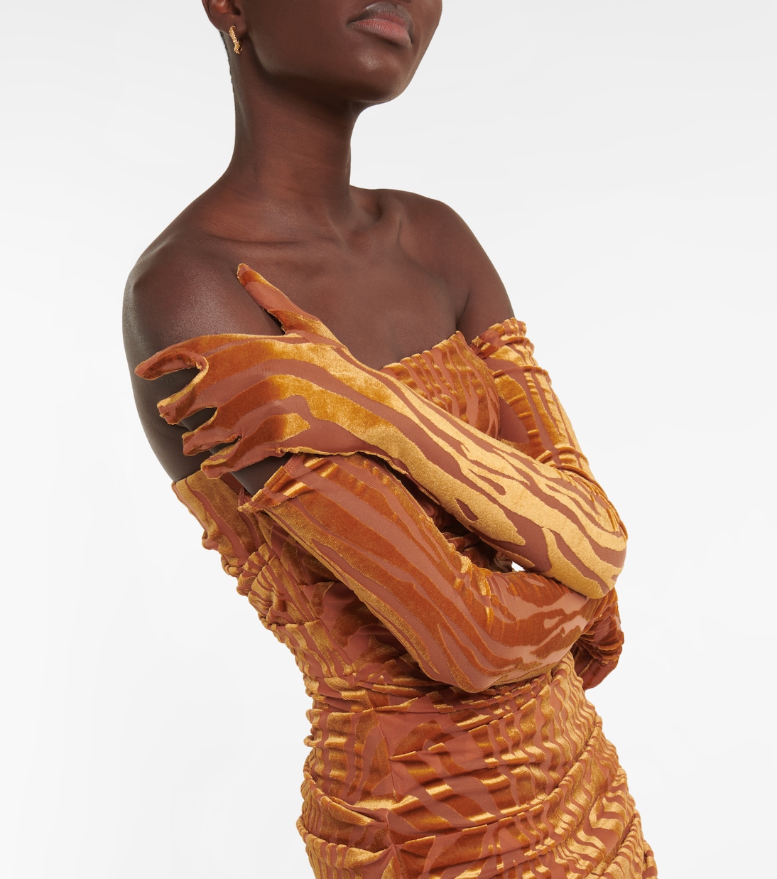 Brooks ruched midi dress with gloves | Alex Perry