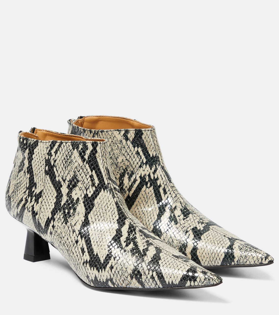 Snake-effect faux leather ankle boots | Ganni