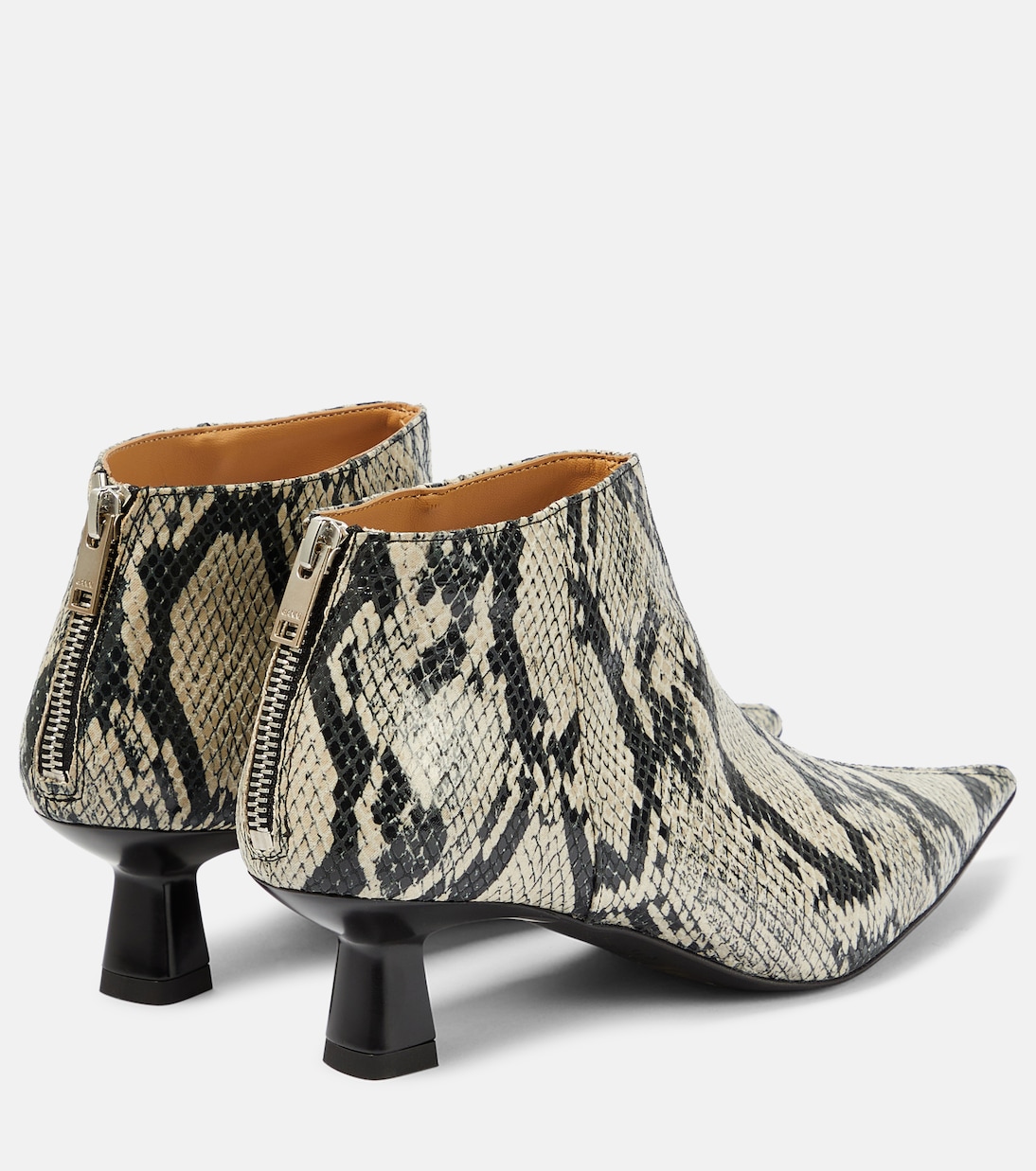 Snake-effect faux leather ankle boots | Ganni