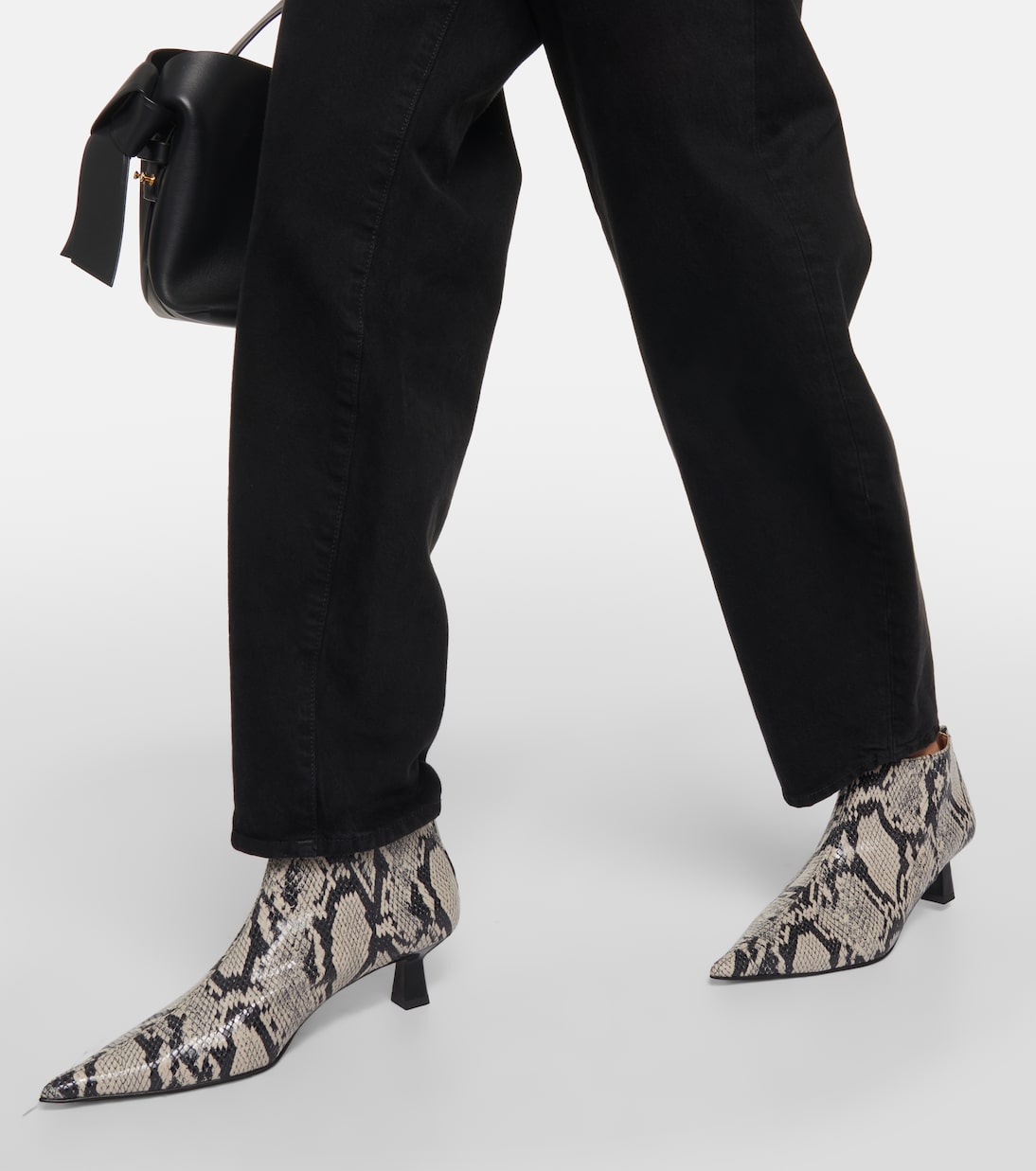 Snake-effect faux leather ankle boots | Ganni