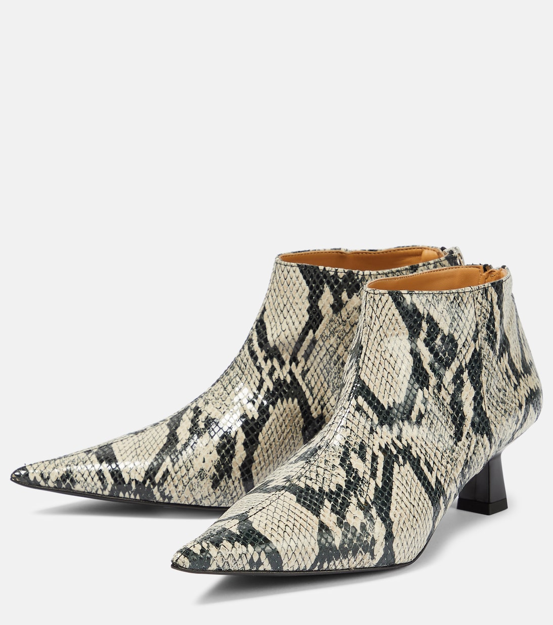 Snake-effect faux leather ankle boots | Ganni