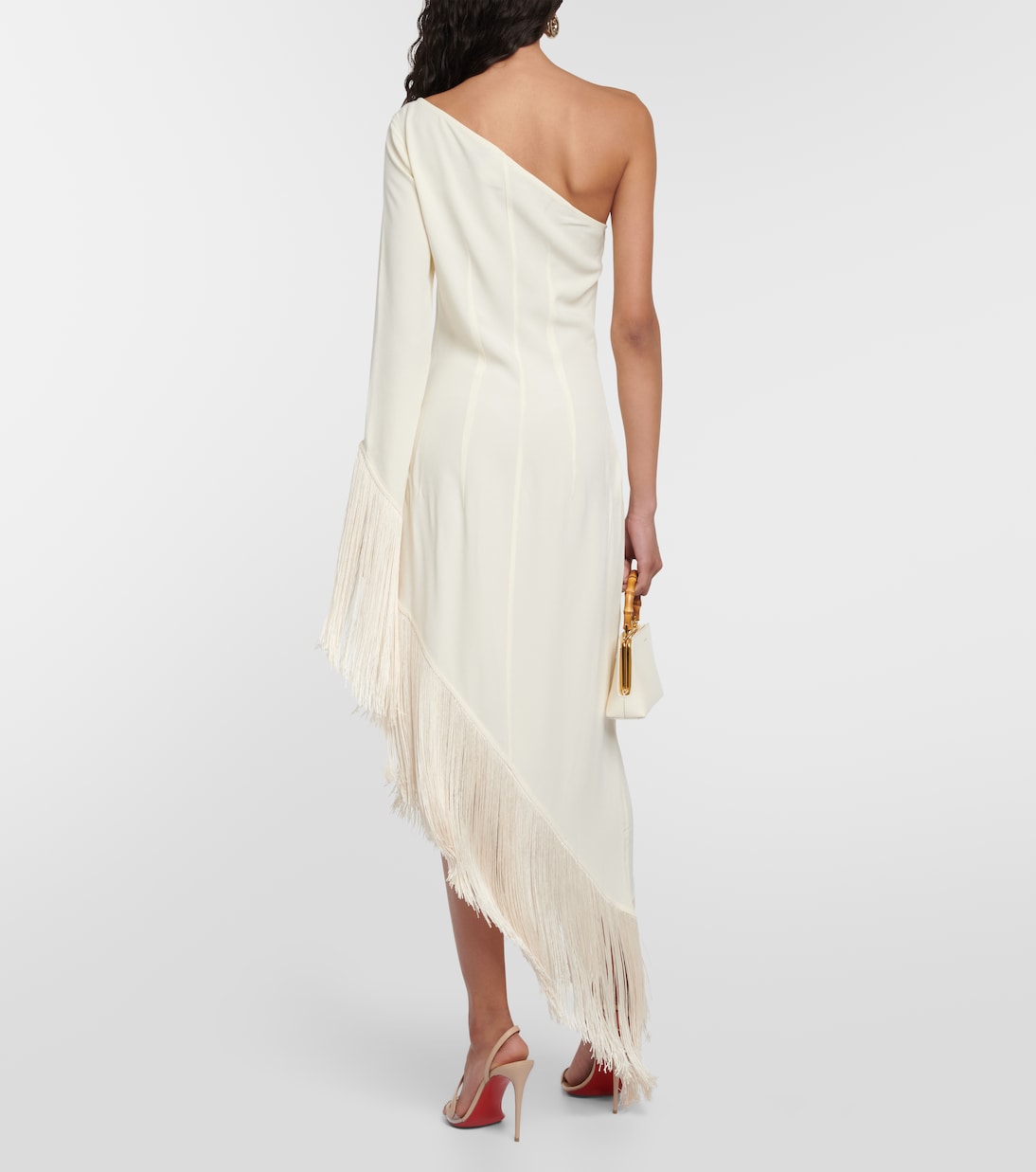 Aventador fringed one-shoulder midi dress in white - Taller