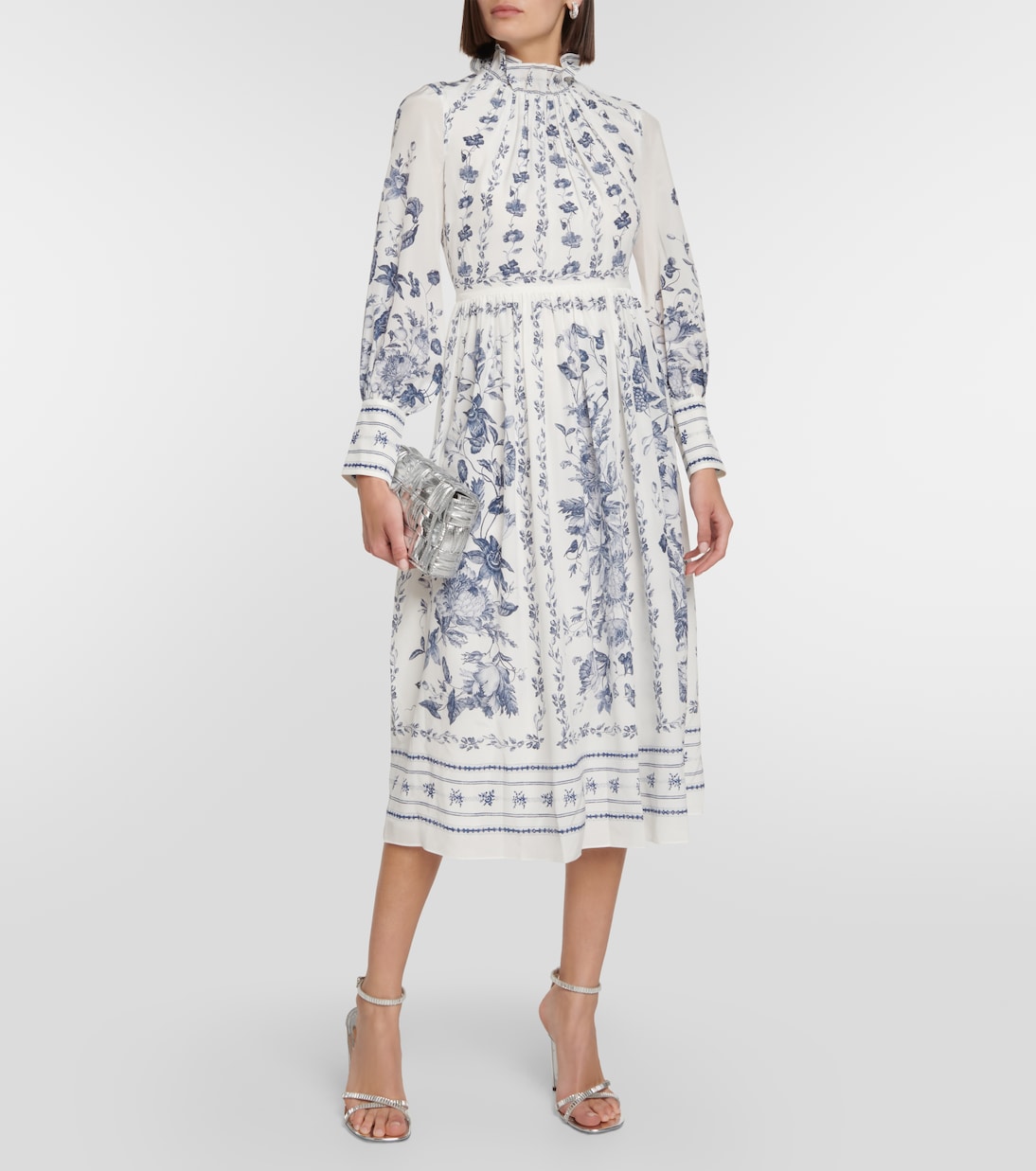 Abito midi in crêpe de chine con stampa | Erdem