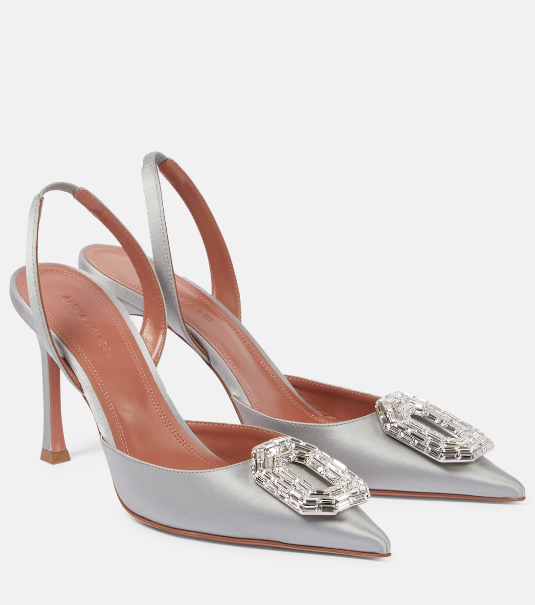 Verzierte Slingback-Pumps Camelia 90 aus Satin | Amina Muaddi