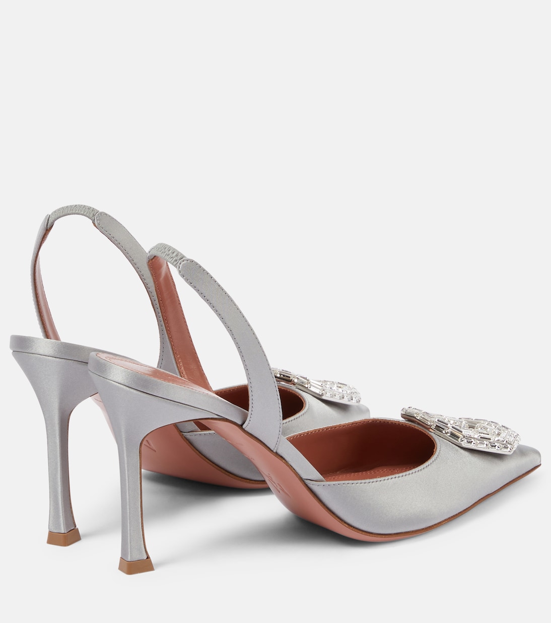 Verzierte Slingback-Pumps Camelia 90 aus Satin | Amina Muaddi