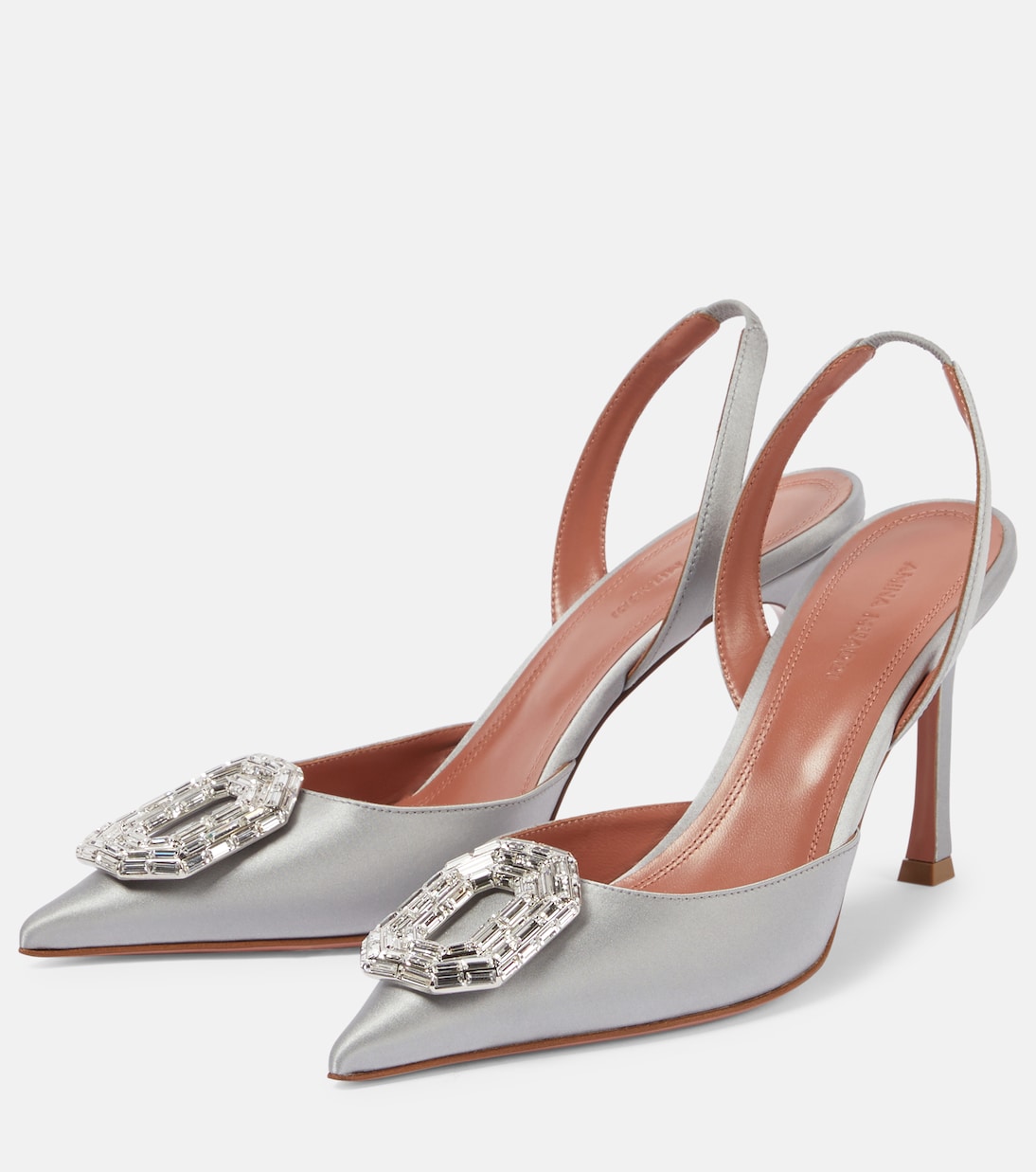 Verzierte Slingback-Pumps Camelia 90 aus Satin | Amina Muaddi